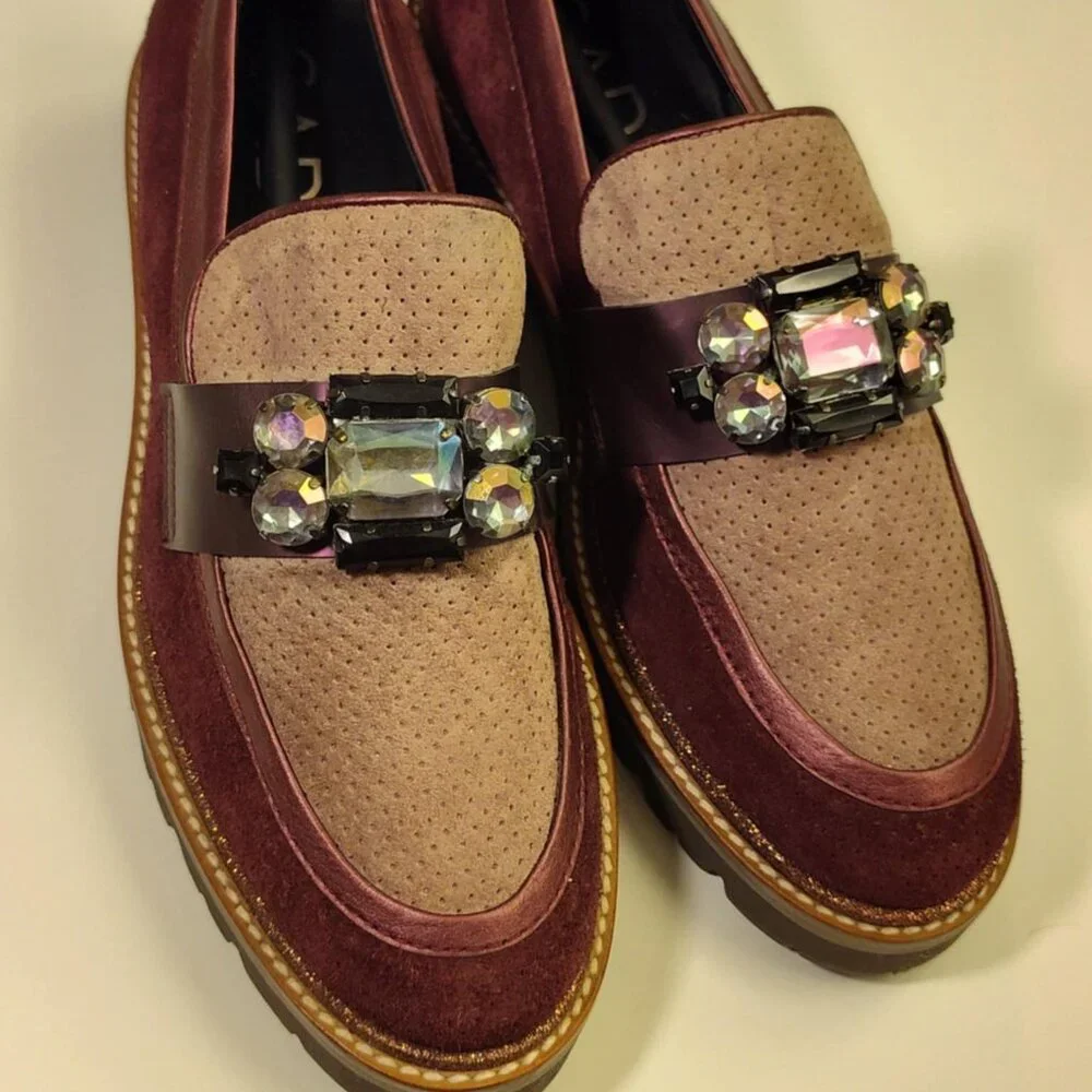 GADEA By Lodi Rhinestone Purple/Burgandy Suede Chunky Loafers, 39 8-8.5 -  NWOT